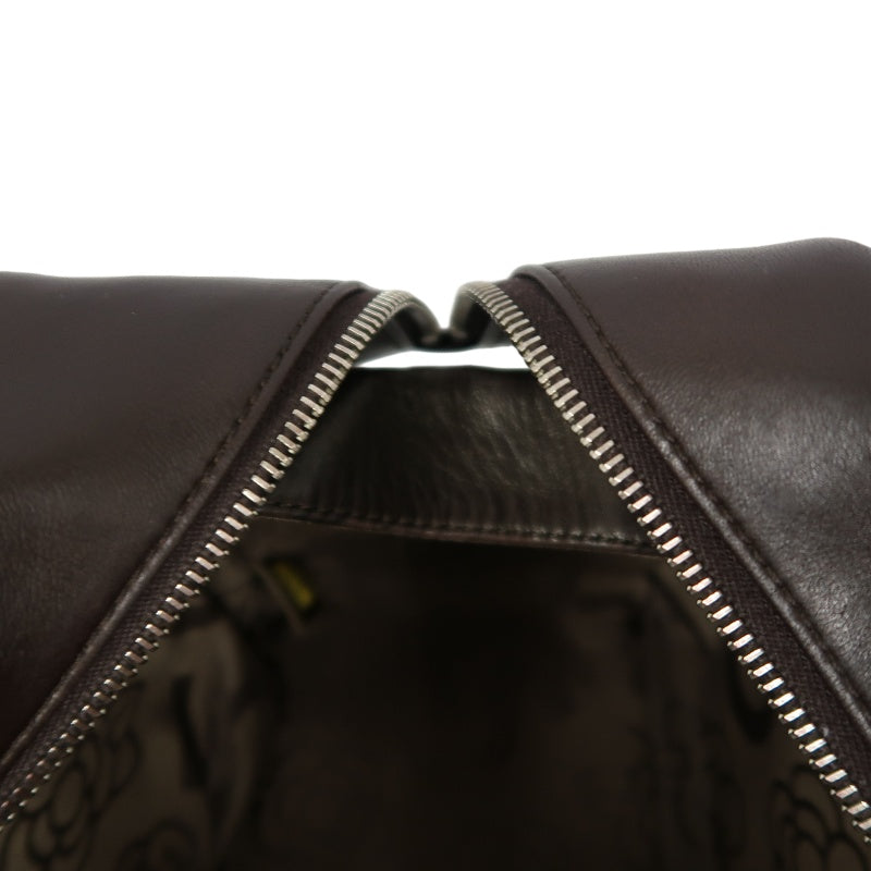 CHANEL Handbag Leather Brown Silver Hardware