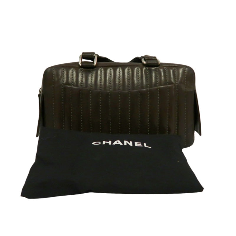 CHANEL Handbag Leather Brown Silver Hardware
