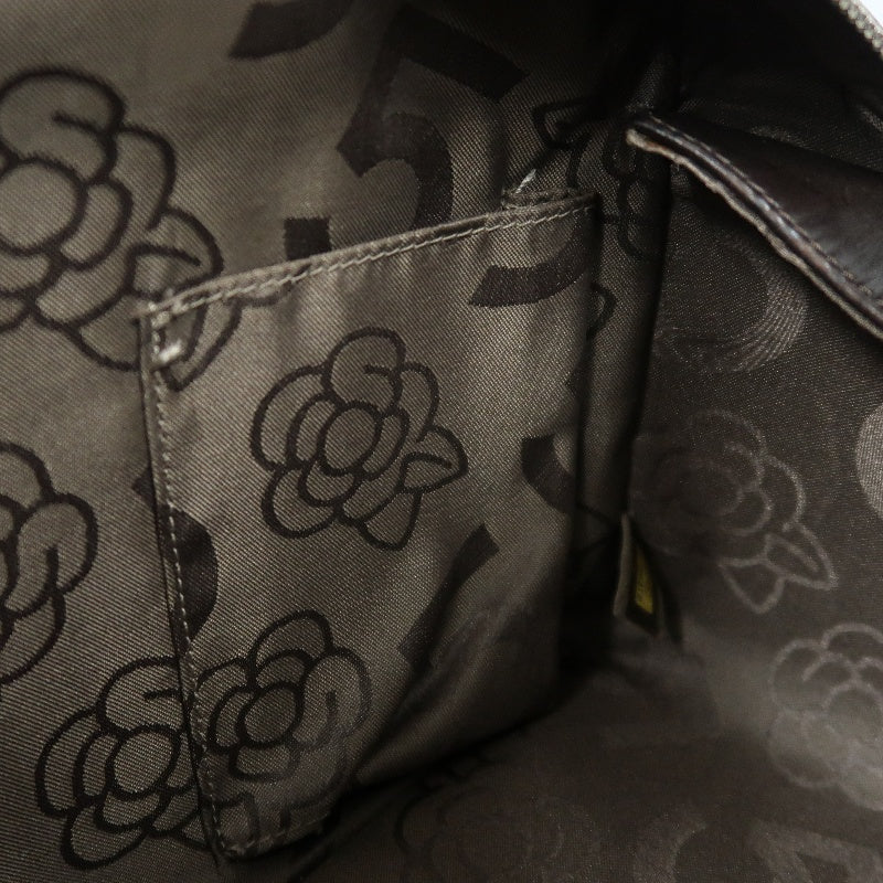 CHANEL Handbag Leather Brown Silver Hardware