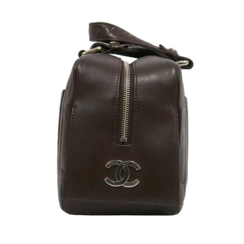 CHANEL Handbag Leather Brown Silver Hardware