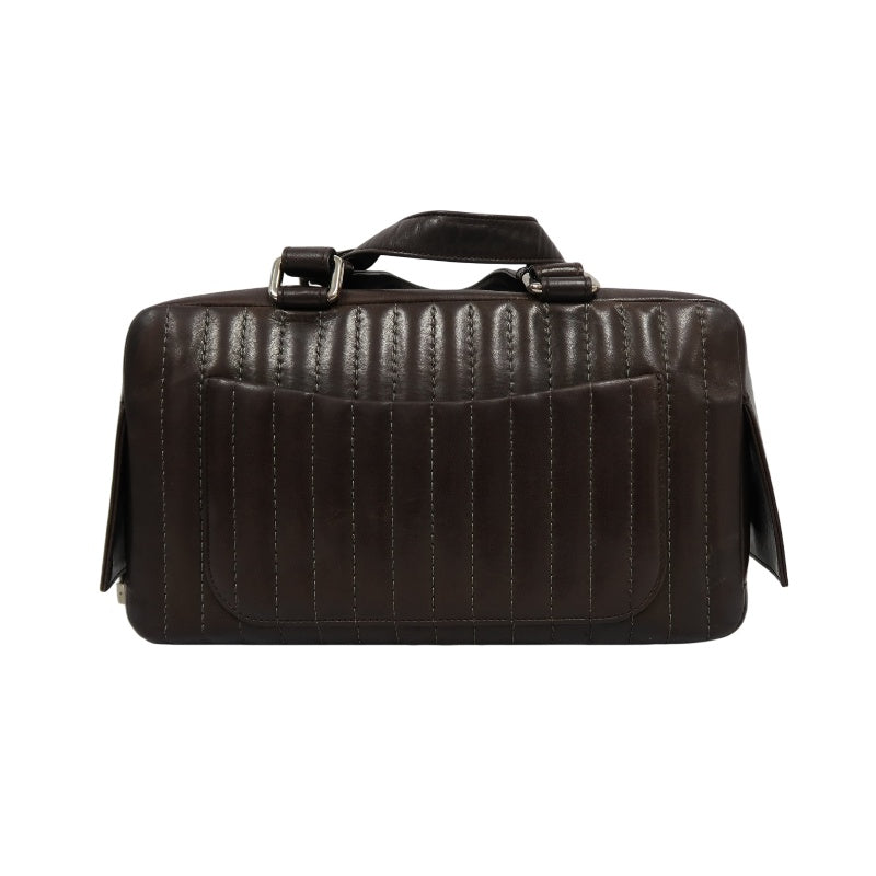 CHANEL Handbag Leather Brown Silver Hardware