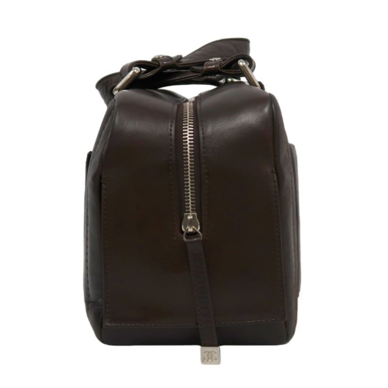CHANEL Handbag Leather Brown Silver Hardware