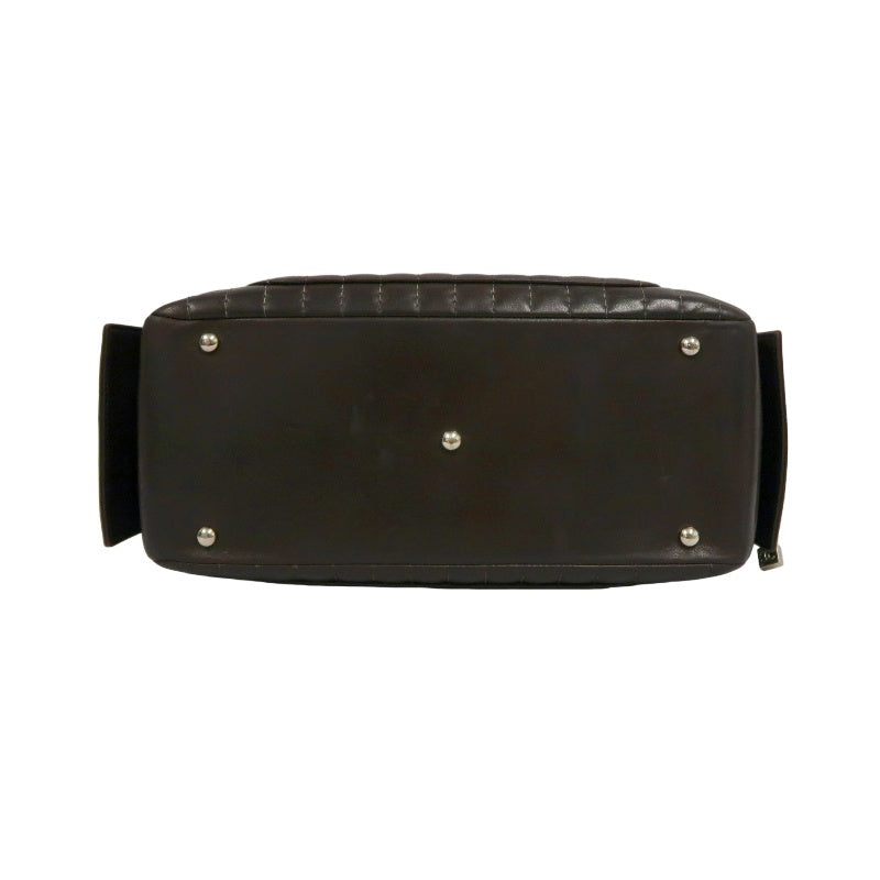 CHANEL Handbag Leather Brown Silver Hardware