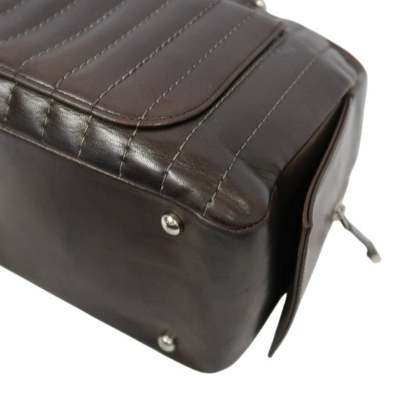 CHANEL Handbag Leather Brown Silver Hardware