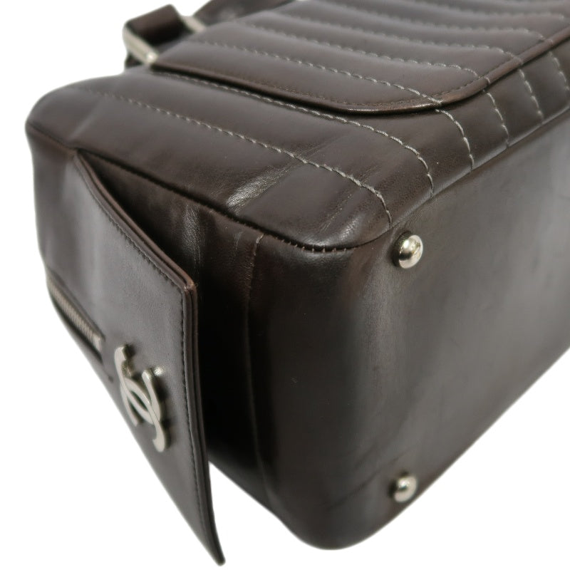 CHANEL Handbag Leather Brown Silver Hardware