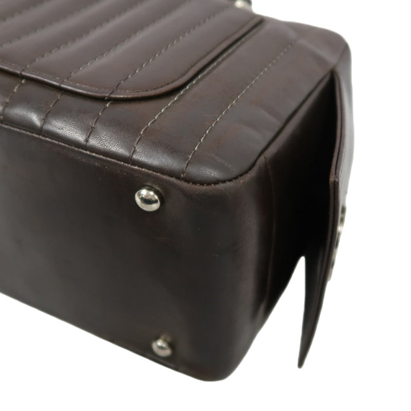 CHANEL Handbag Leather Brown Silver Hardware