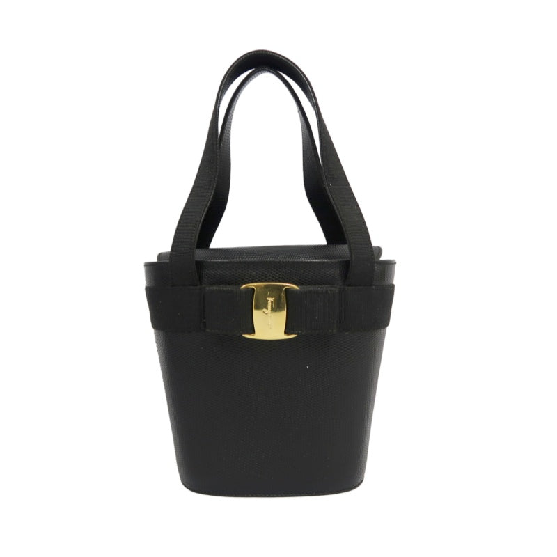 Salvatore Ferragamo black PVC lizard-embossed handbag with gold-tone hardware