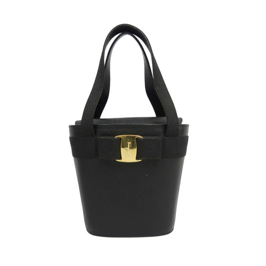 Salvatore Ferragamo black PVC lizard-embossed handbag with gold-tone hardware