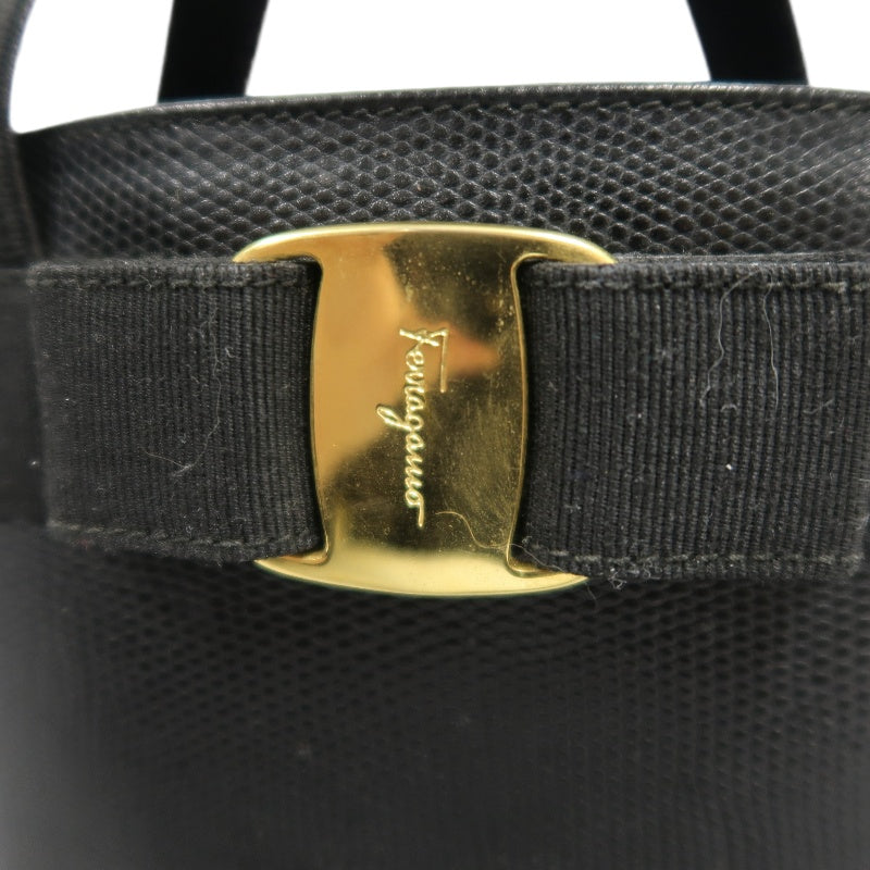 Salvatore Ferragamo black PVC lizard-embossed handbag with gold-tone hardware