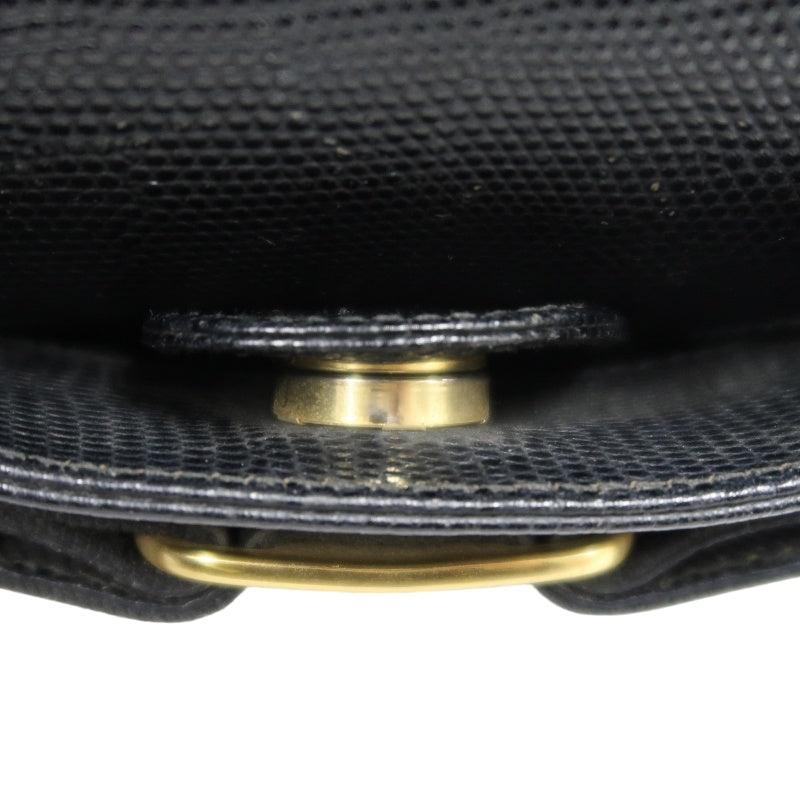 Salvatore Ferragamo black PVC lizard-embossed handbag with gold-tone hardware