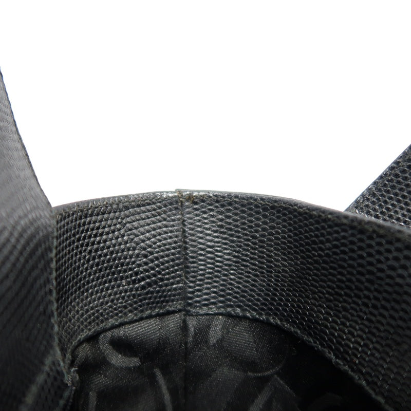 Salvatore Ferragamo black PVC lizard-embossed handbag with gold-tone hardware