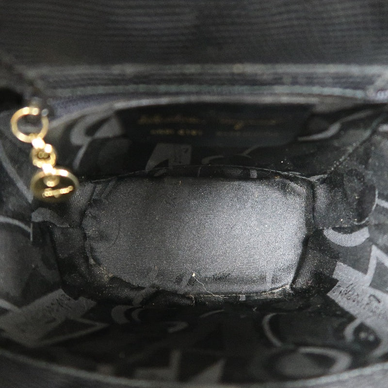 Salvatore Ferragamo black PVC lizard-embossed handbag with gold-tone hardware