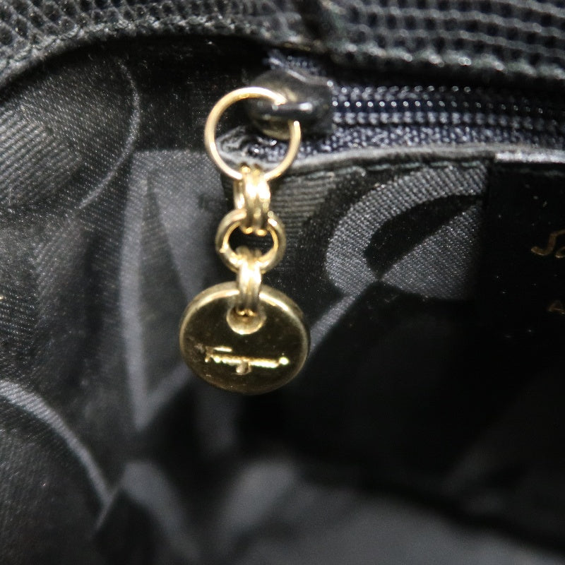 Salvatore Ferragamo black PVC lizard-embossed handbag with gold-tone hardware