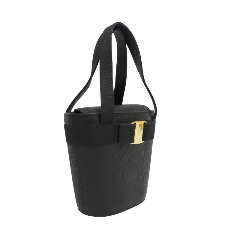 Salvatore Ferragamo black PVC lizard-embossed handbag with gold-tone hardware