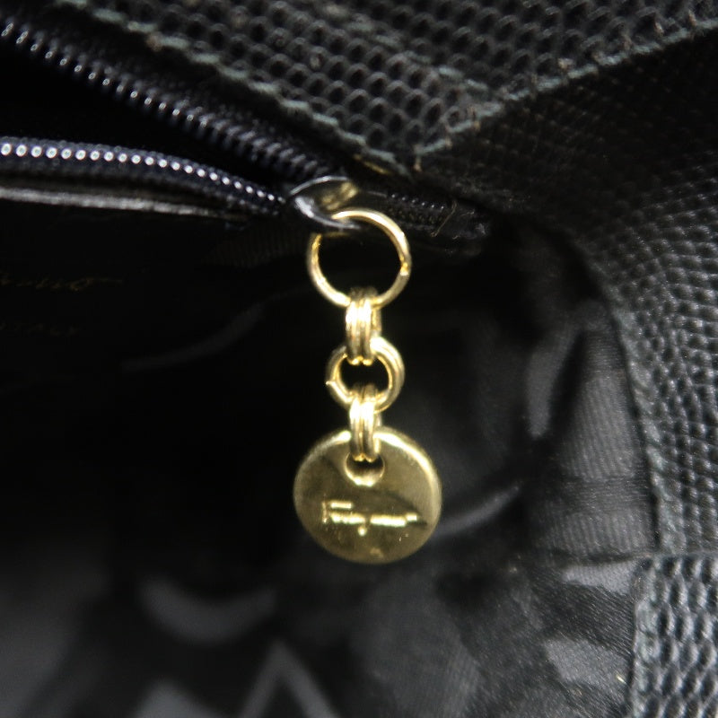 Salvatore Ferragamo black PVC lizard-embossed handbag with gold-tone hardware