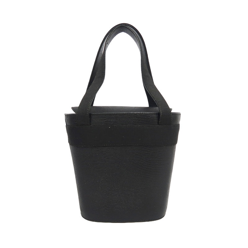 Salvatore Ferragamo black PVC lizard-embossed handbag with gold-tone hardware