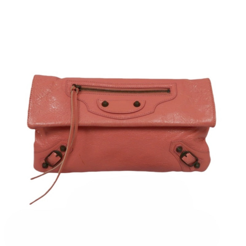 BALENCIAGA Pink Crinkled Lambskin Leather Motorcycle Crossbody Bag
