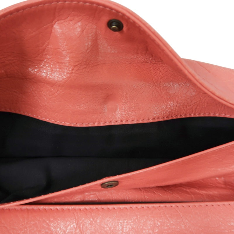 BALENCIAGA Pink Crinkled Lambskin Leather Motorcycle Crossbody Bag