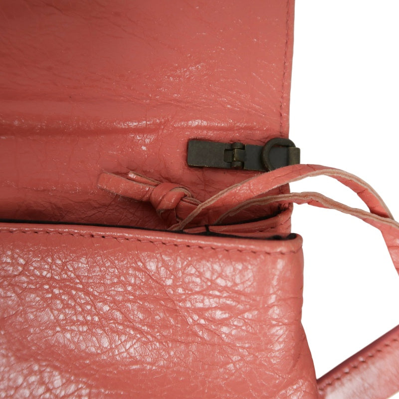 BALENCIAGA Pink Crinkled Lambskin Leather Motorcycle Crossbody Bag