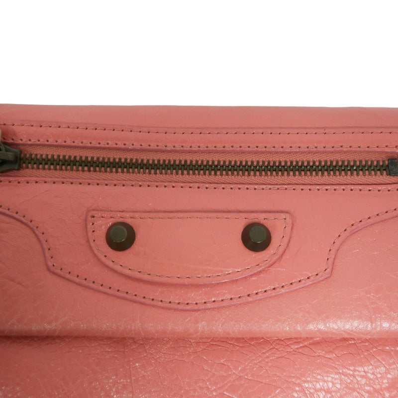 BALENCIAGA Pink Crinkled Lambskin Leather Motorcycle Crossbody Bag