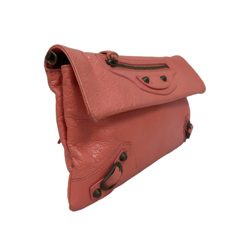 BALENCIAGA Pink Crinkled Lambskin Leather Motorcycle Crossbody Bag