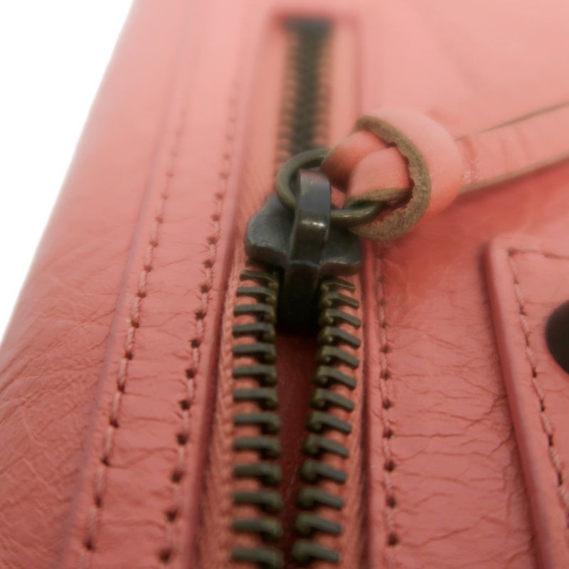 BALENCIAGA Pink Crinkled Lambskin Leather Motorcycle Crossbody Bag