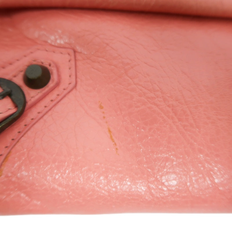BALENCIAGA Pink Crinkled Lambskin Leather Motorcycle Crossbody Bag