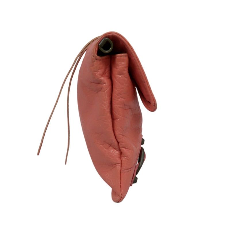 BALENCIAGA Pink Crinkled Lambskin Leather Motorcycle Crossbody Bag