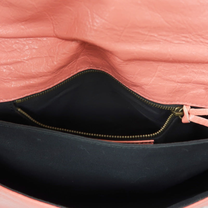 BALENCIAGA Pink Crinkled Lambskin Leather Motorcycle Crossbody Bag