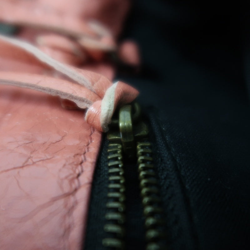 BALENCIAGA Pink Crinkled Lambskin Leather Motorcycle Crossbody Bag