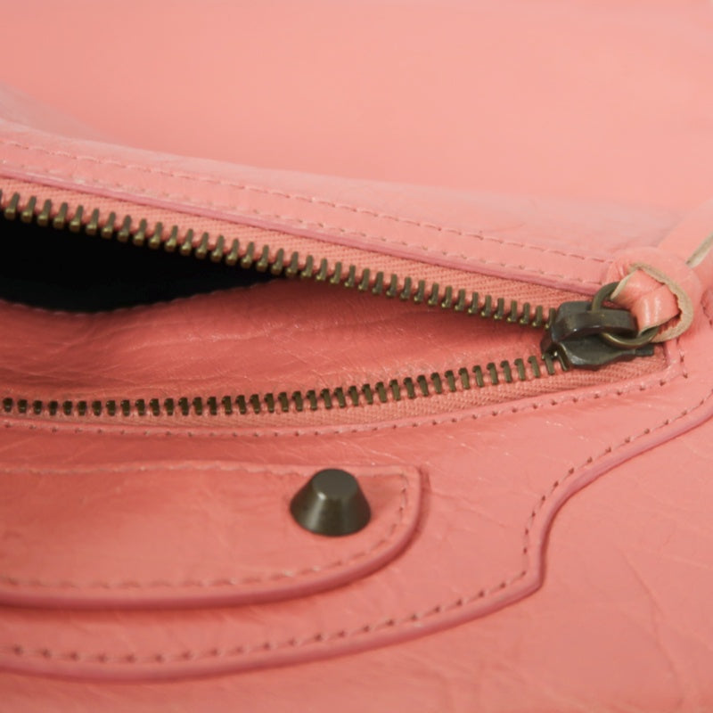 BALENCIAGA Pink Crinkled Lambskin Leather Motorcycle Crossbody Bag