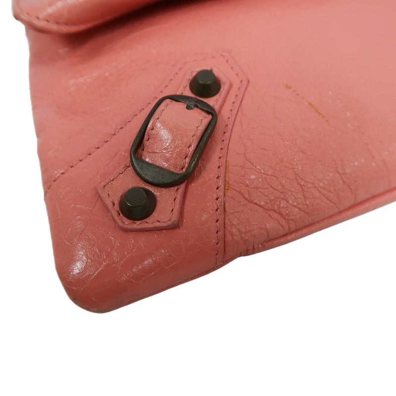 BALENCIAGA Pink Crinkled Lambskin Leather Motorcycle Crossbody Bag