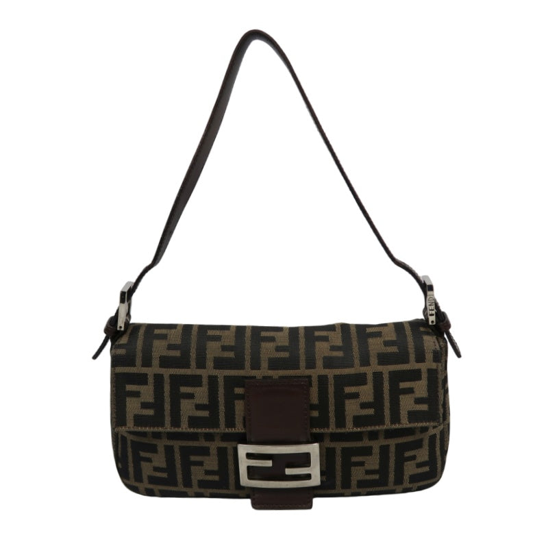 Fendi Zucca Mamma Baguette Handbag Canvas Brown Silver Hardware