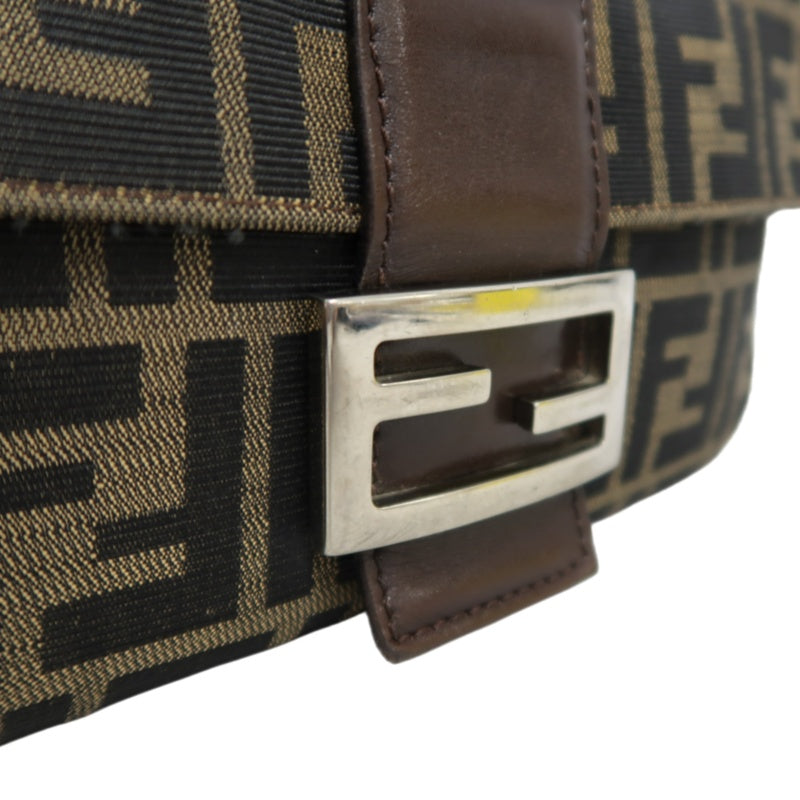 Fendi Zucca Mamma Baguette Handbag Canvas Brown Silver Hardware