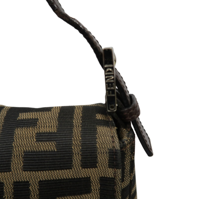 Fendi Zucca Mamma Baguette Handbag Canvas Brown Silver Hardware
