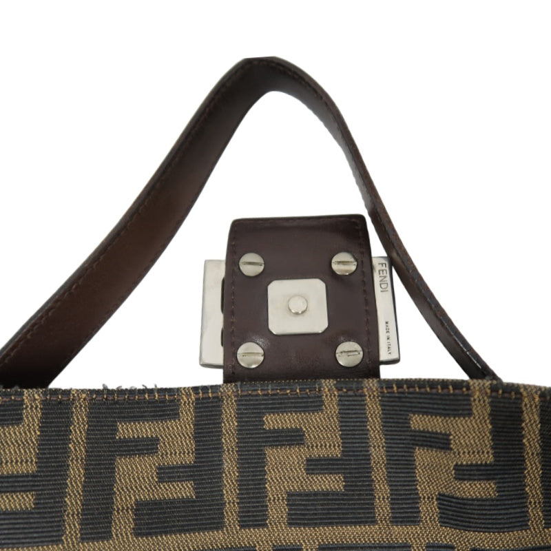 Fendi Zucca Mamma Baguette Handbag Canvas Brown Silver Hardware