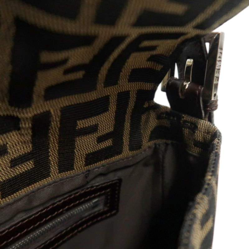 Fendi Zucca Mamma Baguette Handbag Canvas Brown Silver Hardware