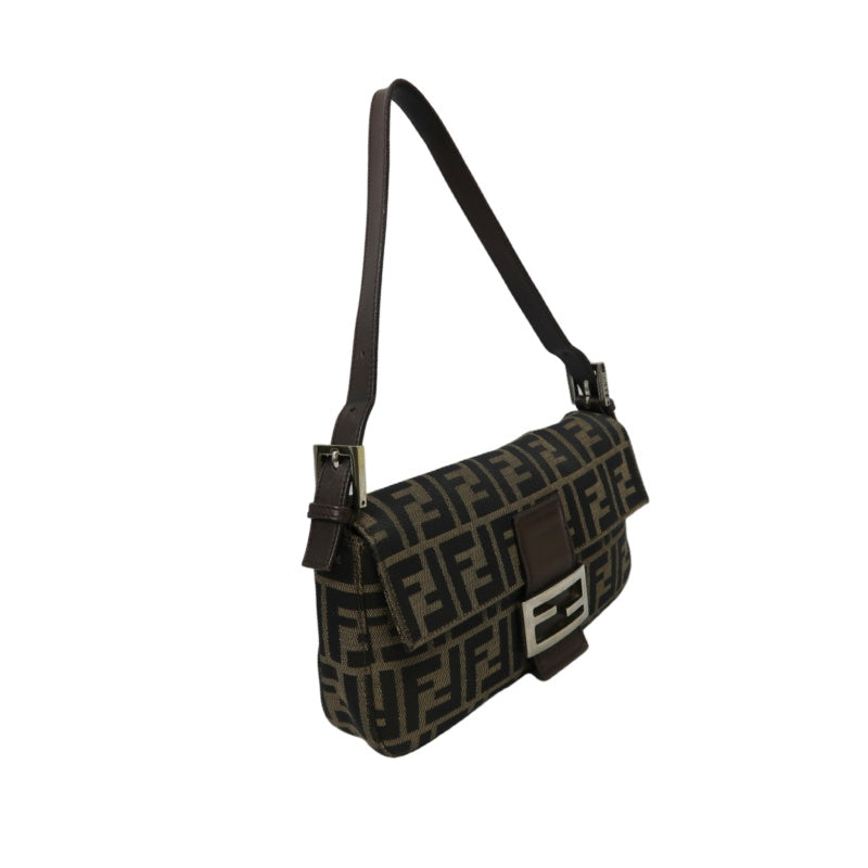 Fendi Zucca Mamma Baguette Handbag Canvas Brown Silver Hardware