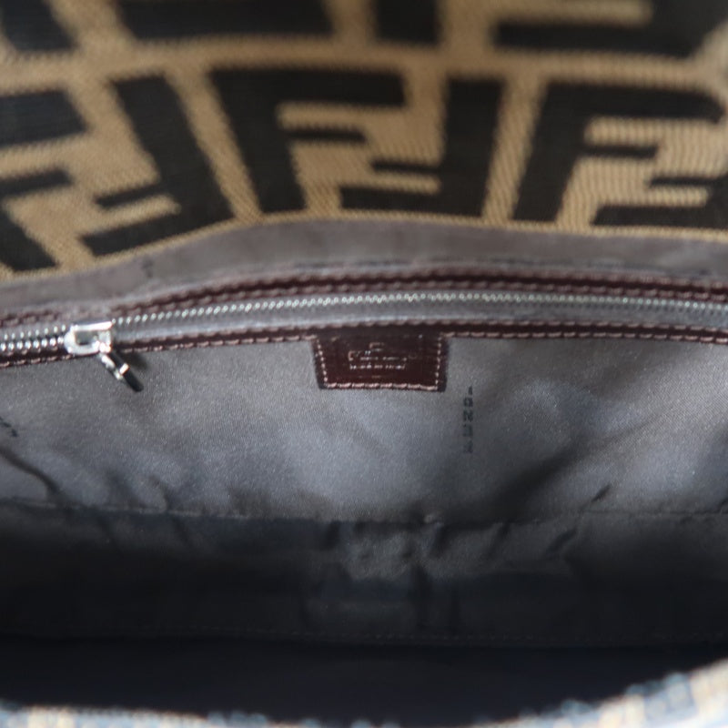 Fendi Zucca Mamma Baguette Handbag Canvas Brown Silver Hardware