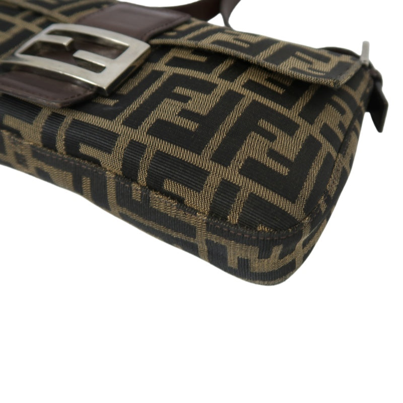 Fendi Zucca Mamma Baguette Handbag Canvas Brown Silver Hardware