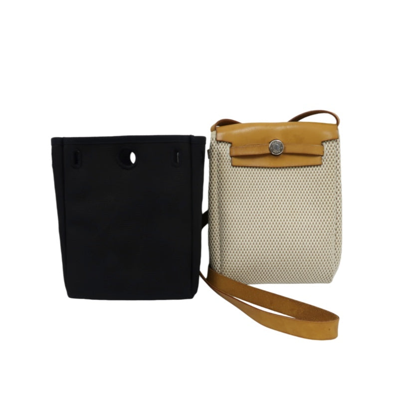 HERMES  Herbag TPM Shoulder Bag, Beige Canvas, Includes Extra Black Bag