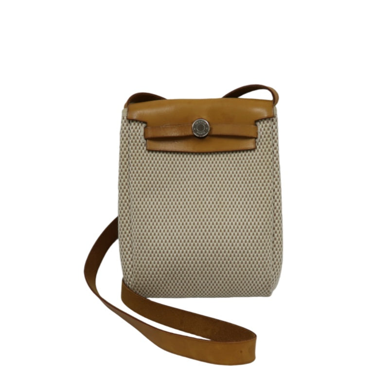 HERMES  Herbag TPM Shoulder Bag, Beige Canvas, Includes Extra Black Bag