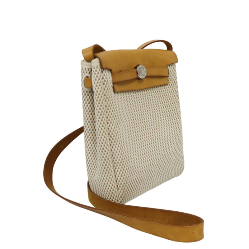HERMES  Herbag TPM Shoulder Bag, Beige Canvas, Includes Extra Black Bag