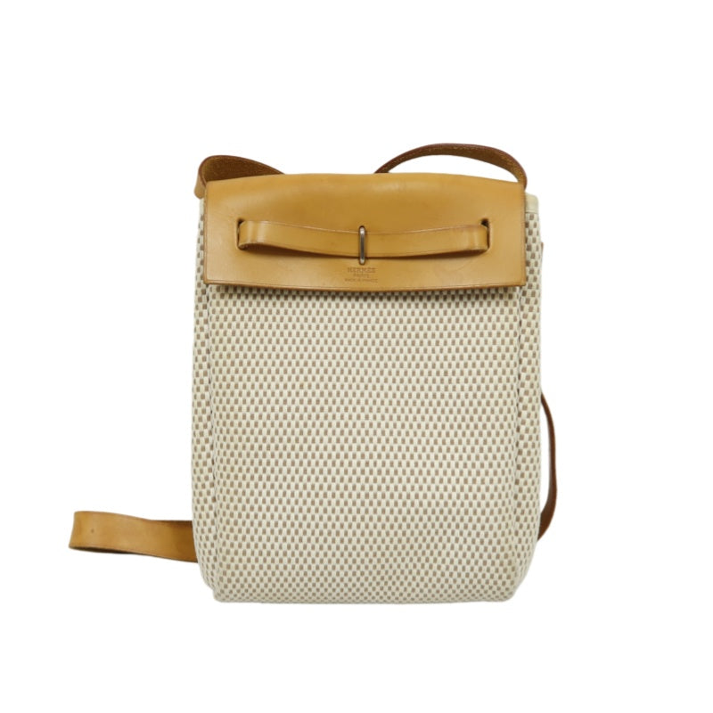 HERMES  Herbag TPM Shoulder Bag, Beige Canvas, Includes Extra Black Bag