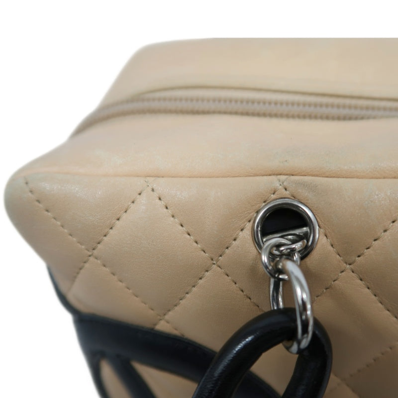 CHANEL Cambon Shoulder Bag Lambskin Beige Silver Hardware With Guarantee Card