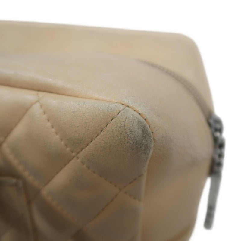 CHANEL Cambon Shoulder Bag Lambskin Beige Silver Hardware With Guarantee Card