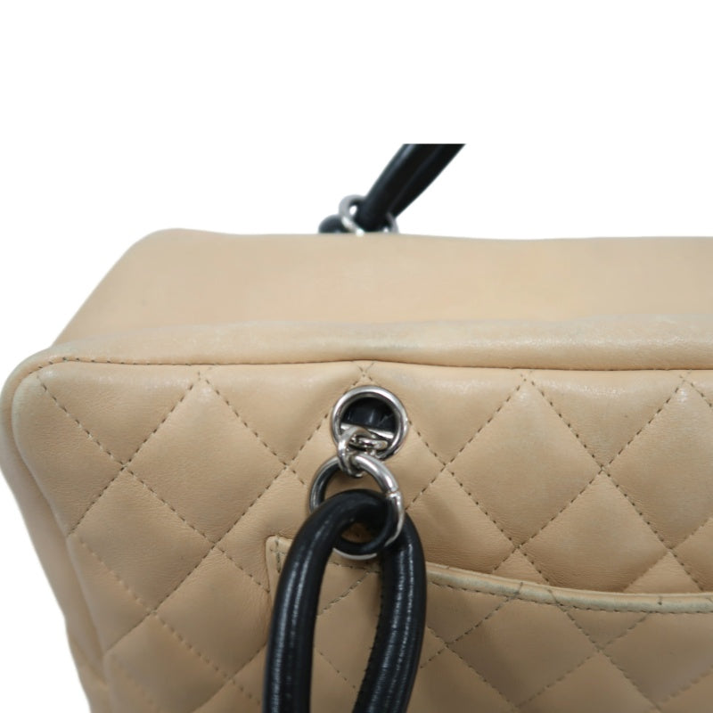 CHANEL Cambon Shoulder Bag Lambskin Beige Silver Hardware With Guarantee Card