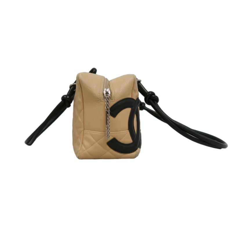 CHANEL Cambon Shoulder Bag Lambskin Beige Silver Hardware With Guarantee Card