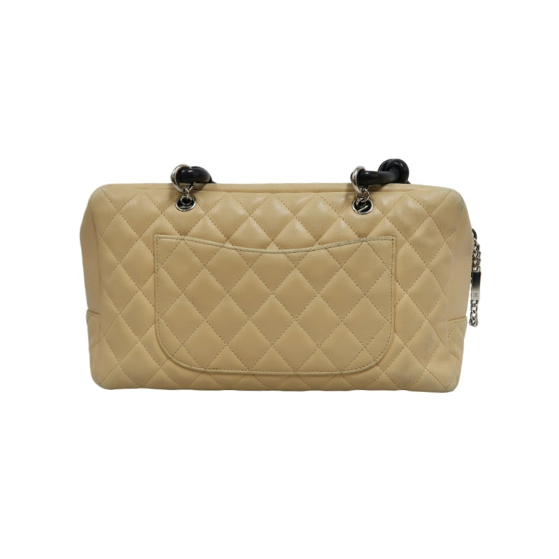CHANEL Cambon Shoulder Bag Lambskin Beige Silver Hardware With Guarantee Card