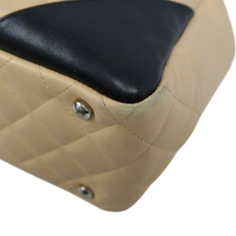 CHANEL Cambon Shoulder Bag Lambskin Beige Silver Hardware With Guarantee Card